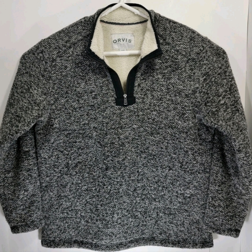 Orvis Mens XL 1/4 Zip Fleece Sherpa Lined Pullover Sweater Heavy Knit